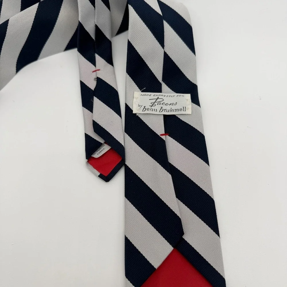 Bacons by Beau Brummell Tie Navy Gray Diagonal Stripe Vintage Classic